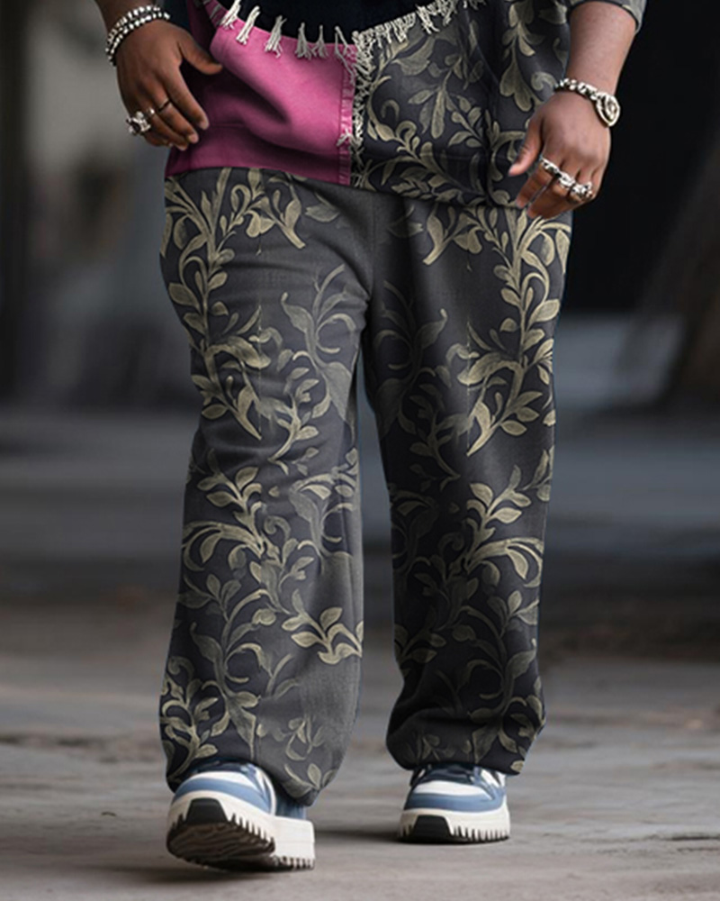 Big & Tall Men's Halloween Pink Funny Expression Contrast Stitch Print Hoodie Suit