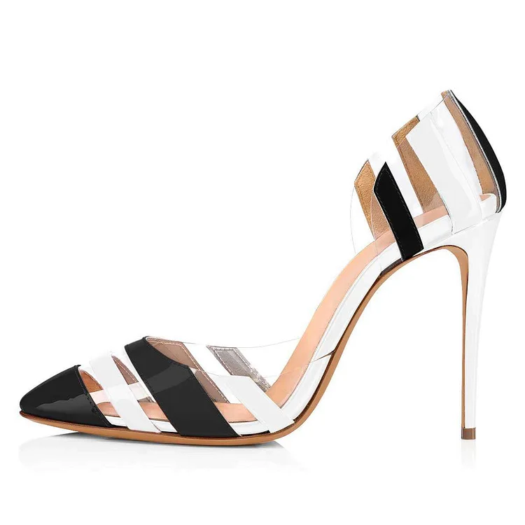 Escarpins à talons aiguilles noirs et blancs avec brides Flusfy
