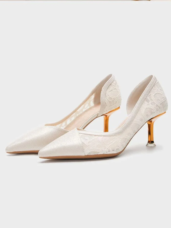 Side hollow pointed toe shallow mesh lace fashion stiletto heels