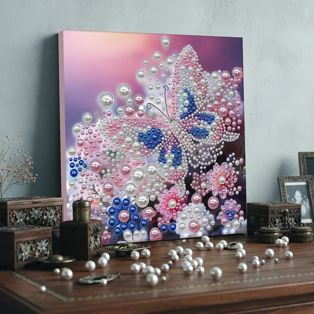 Pink Butterfly - DIY Pearl Diamond Art Kit With Frame 30*30cm