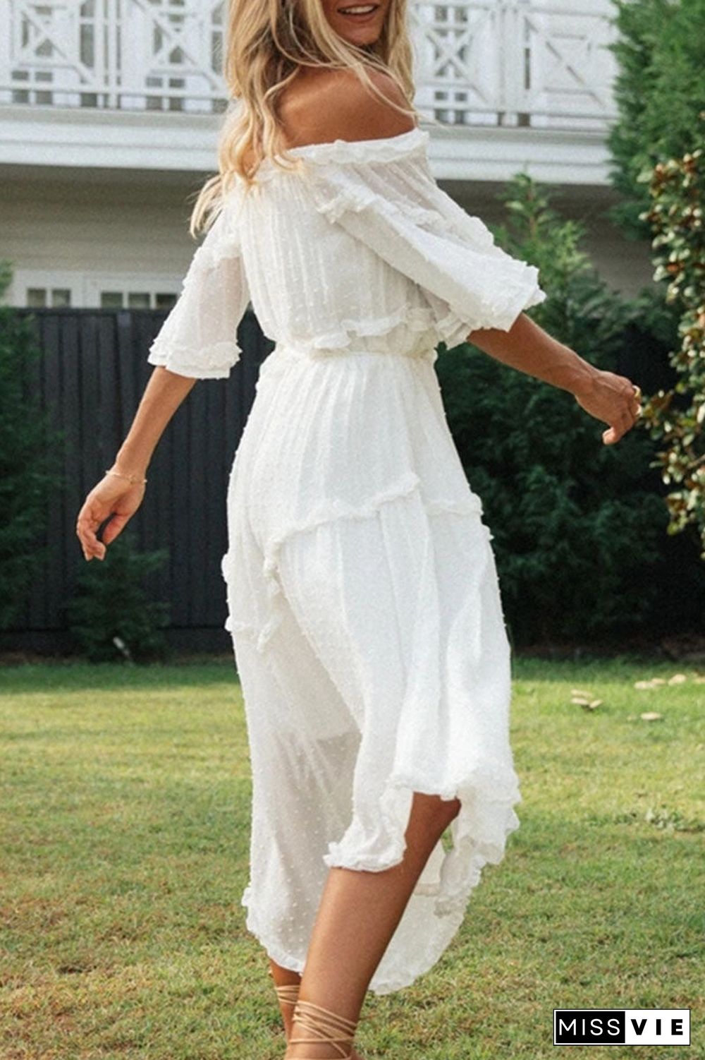 Fashion Street Solid Split Joint Off the Shoulder Irregular Dresses