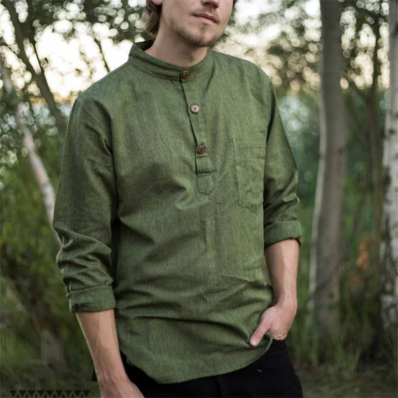 Men's Vintage Button Linen T-shirt