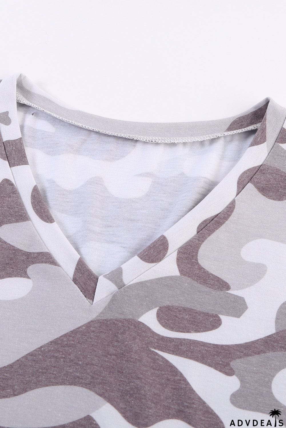 Women's Gray Camouflage Print Short Sleeve Tee