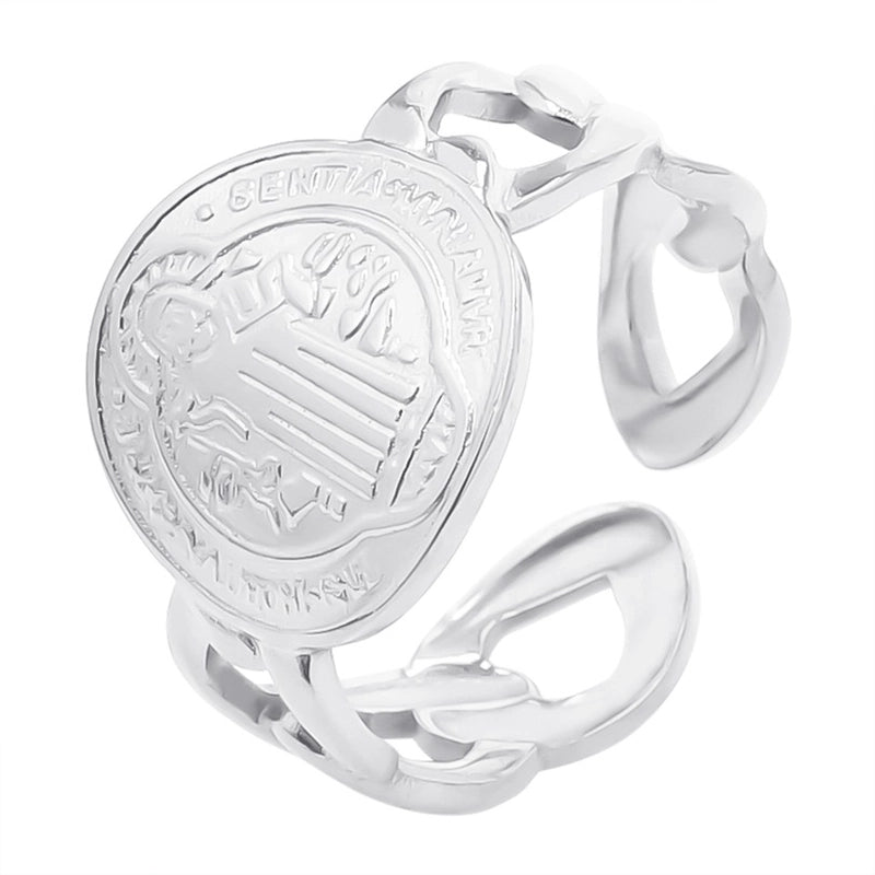 Hip-Hop Round Letter 304 Stainless Steel 18K Gold Plated Open Ring