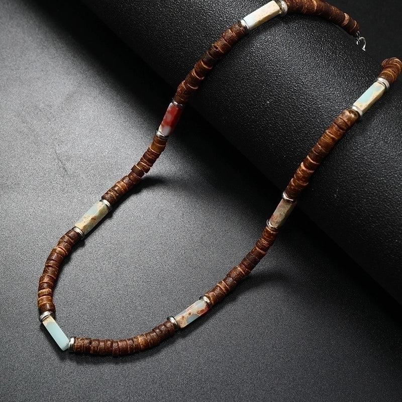 Ethnic Style Geometric Alloy Natural Stone Coconut Shell Beaded Men’s Necklace
