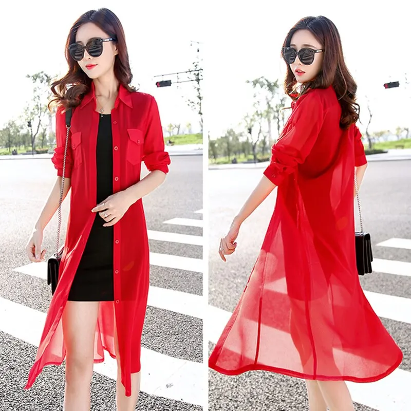 Boho Chiffon Kimonos 2019 Summer Women Blouses Beach Cardigans Shirt Tunics Robe Femme Chemise Red Green White Black Kimono Tops