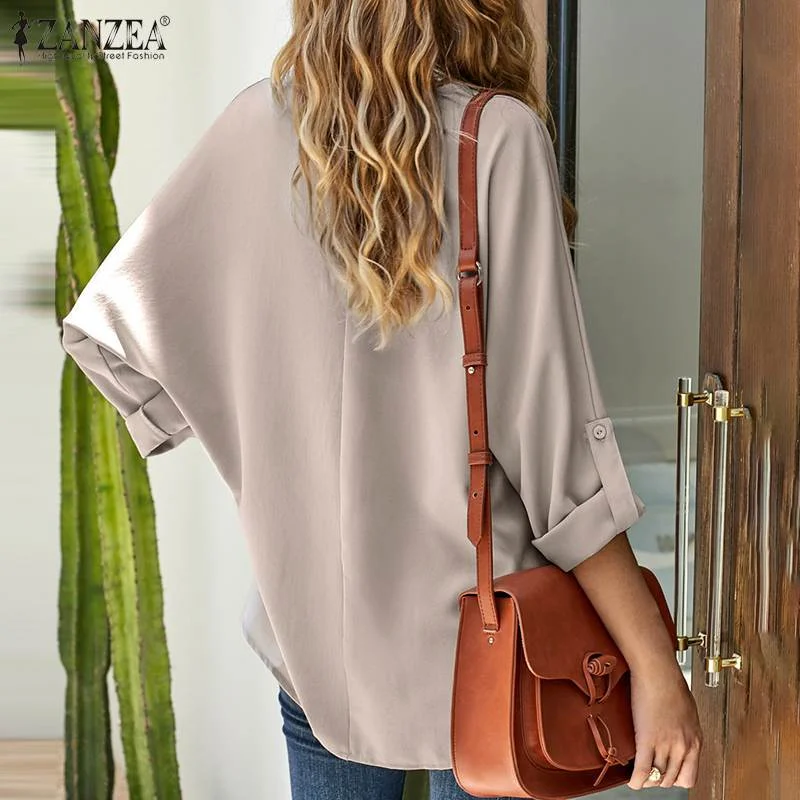 2022 ZANZEA Elegant Top Women V Neck Long Sleeve Solid Blouse Stylish Autumn Shirt Casual Loose Blusas Chemise Mujer