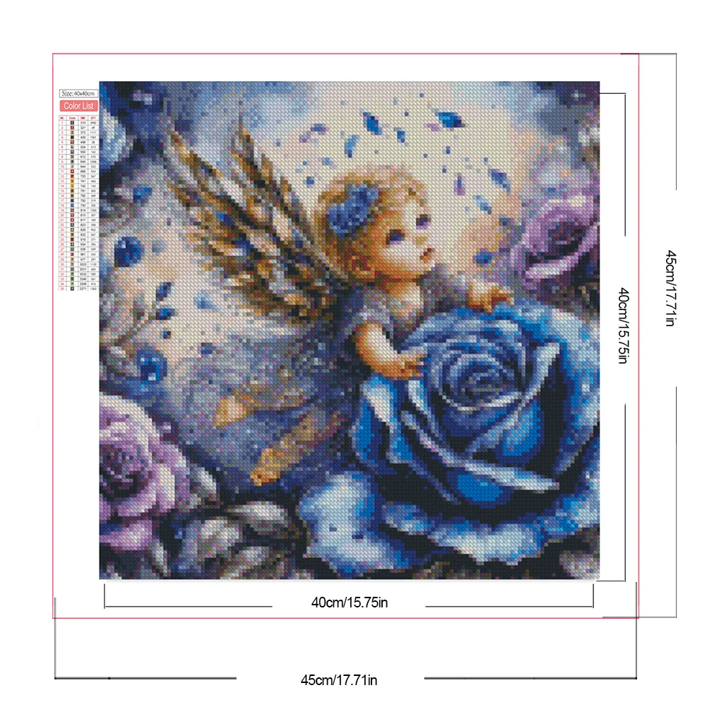 5D DIY Full Round Drill Partial AB Diamond Painting Angel Blue Rose Kit 45x45cm