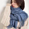Plain Colors Tassels Unisex Scarf Team Event Anniversary Shawl