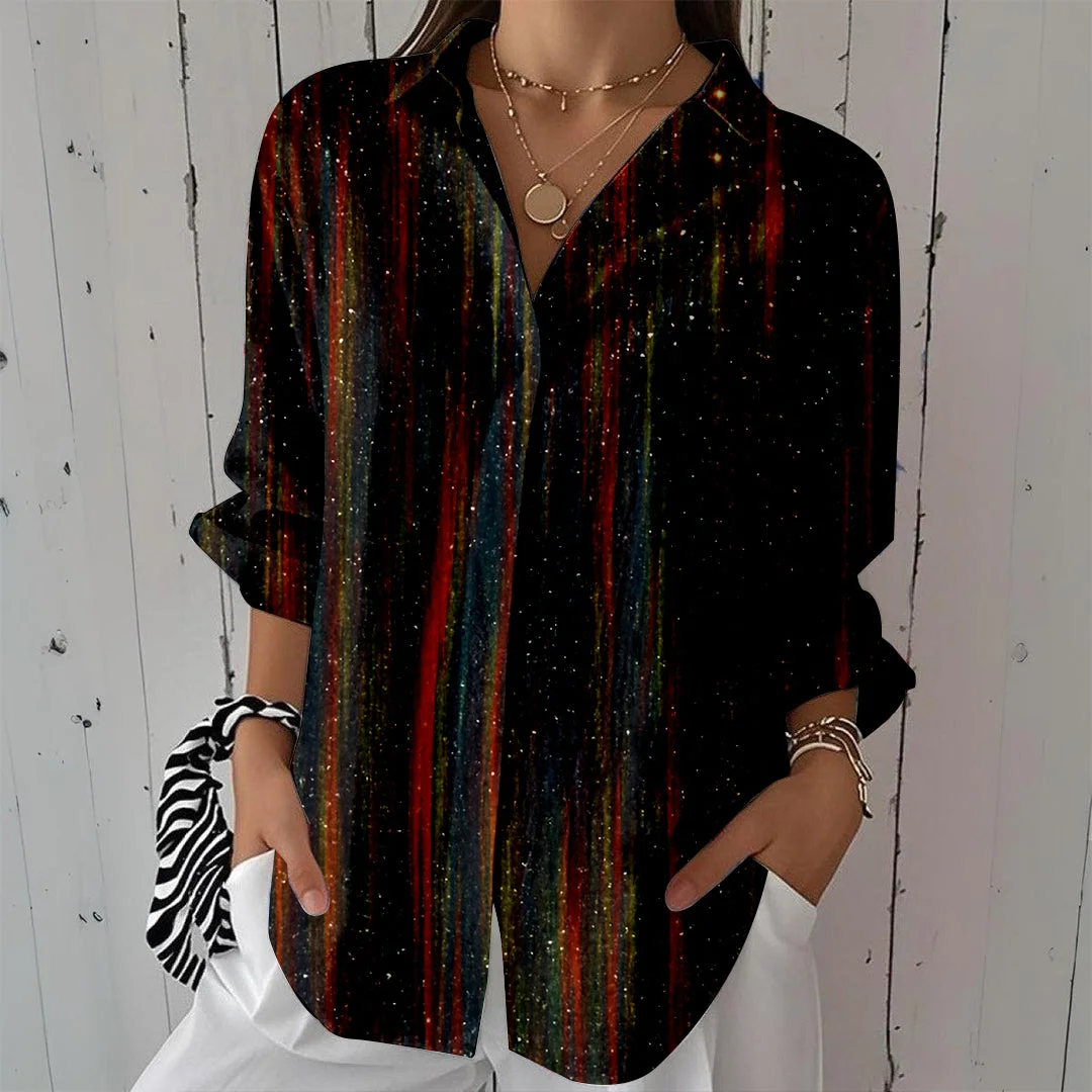 Style & Comfort for Mature Women Women Glitter,Striped,Black DZCL0030 3/4 Sleeve Shirt Collar Printed Button Tops