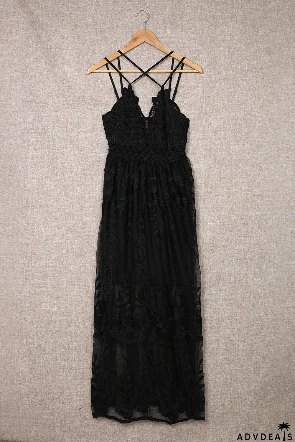 Black Lace Backless Maxi Party Dress