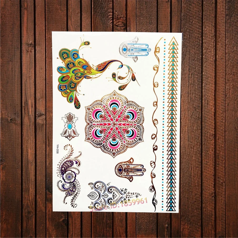 Sexy Leopard Print Tattoo Gold Metallic Wing Design Temporary Tattoo Sticker Women Body Art Waterproof Fake Tatoo Decals AYS-125