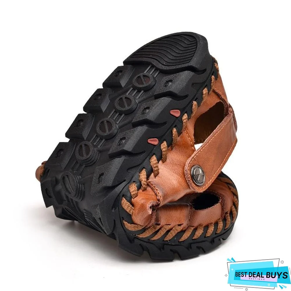 Men's Rome Genuine Leather Sandals Slip On Breathable Beach Sandal Shoes