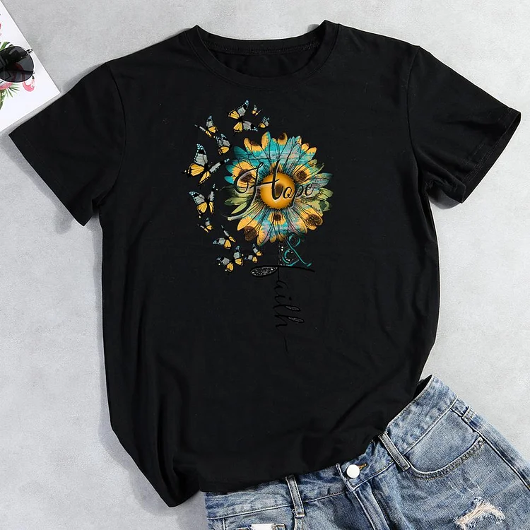 faith daisy Round Neck T-shirt-Annaletters