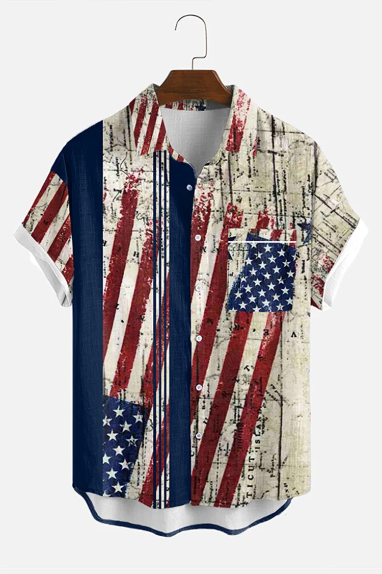 Casual Flag Retro Print Short Sleeve Shirt