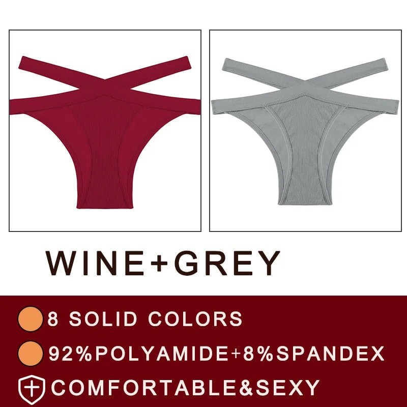 FINETOO 2PCS/Set Fashion Women's Seamless Sexy Panties Lingerie Girls Cross Strap Underwear Briefs 8 Solid Colors Woman Pantys