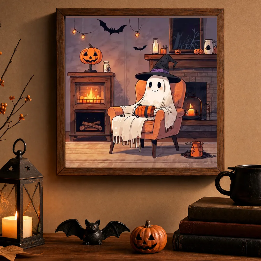 Halloween Fireplace Ghost 5D DIY Full Square Drill Diamond Painting Kits for Adults Beginners Home Decor Diamonds Paintings Gem Art 35x35cm