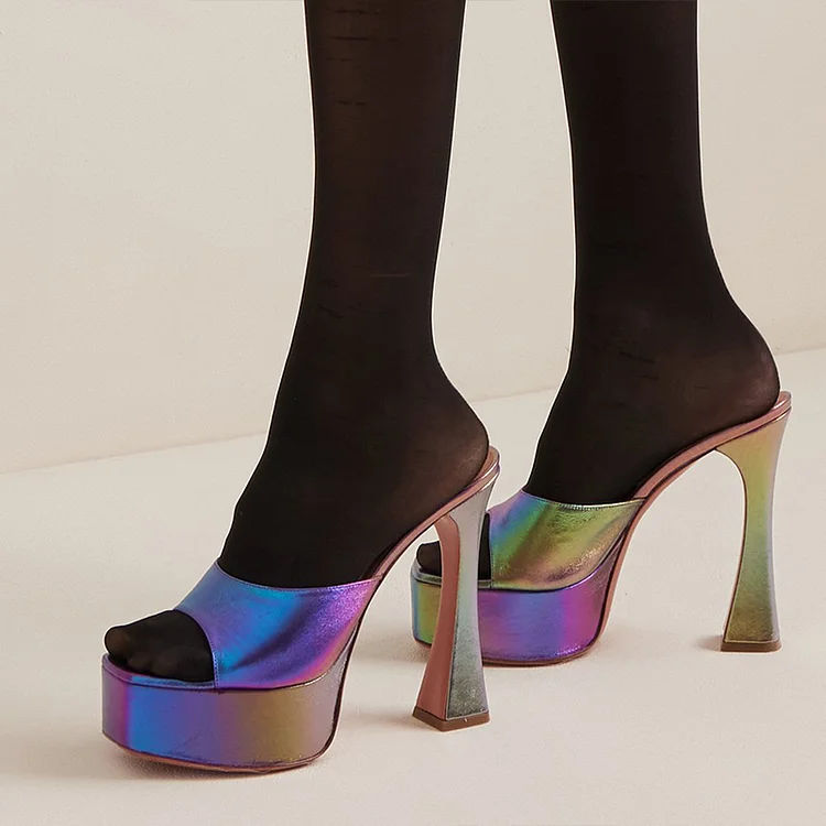 Stylish Open-Toe Gradient Shoes Women's Flared Heel Platform Mules |FSJ Shoes