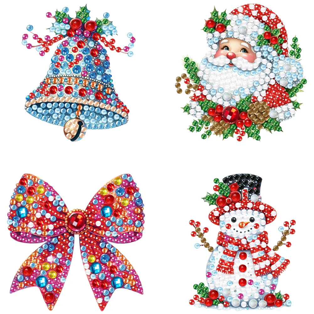 4Pcs Christmas Acrylic Special Shaped DIY Diamond Art Brooch Kit for Women Girls