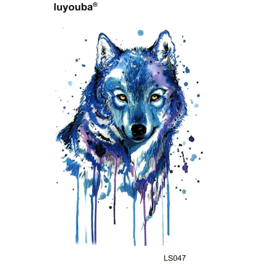 Blue wolf Waterproof Temporary Tattoo stickers Beauty harajuku tattoo sleeve body feminino wolf tattoos designs tatoo man