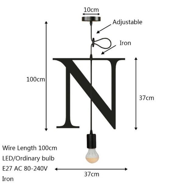 Novelty Loft Iron Letters' Combination N-Z Pendant Light LED E27 Modern Europe Hanging Lamp For Living Room Shop Cafe Hotel Bar