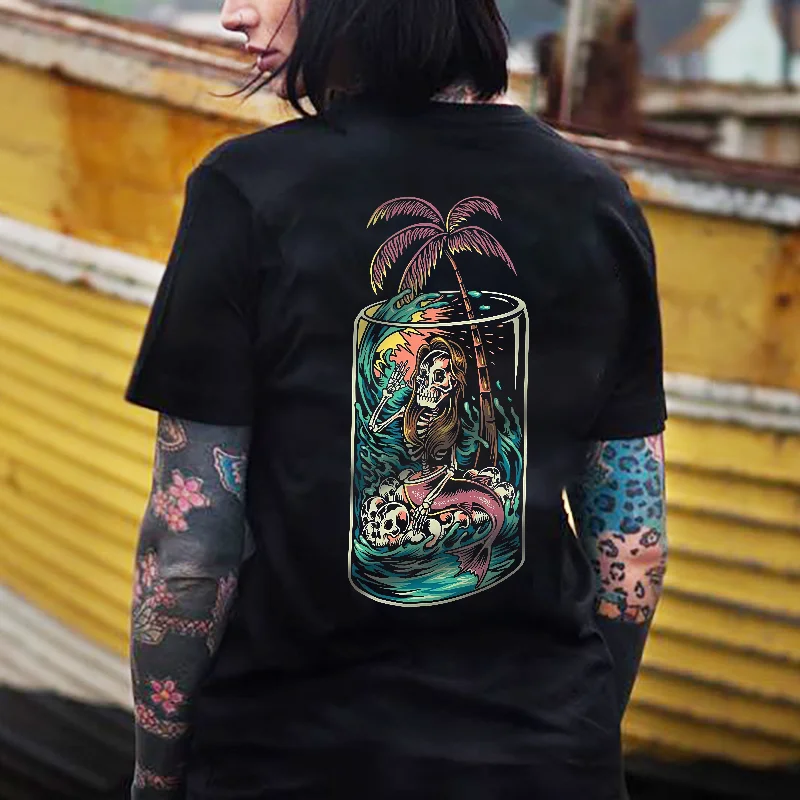 Skull Mermaid Printed Women's T-shirt
