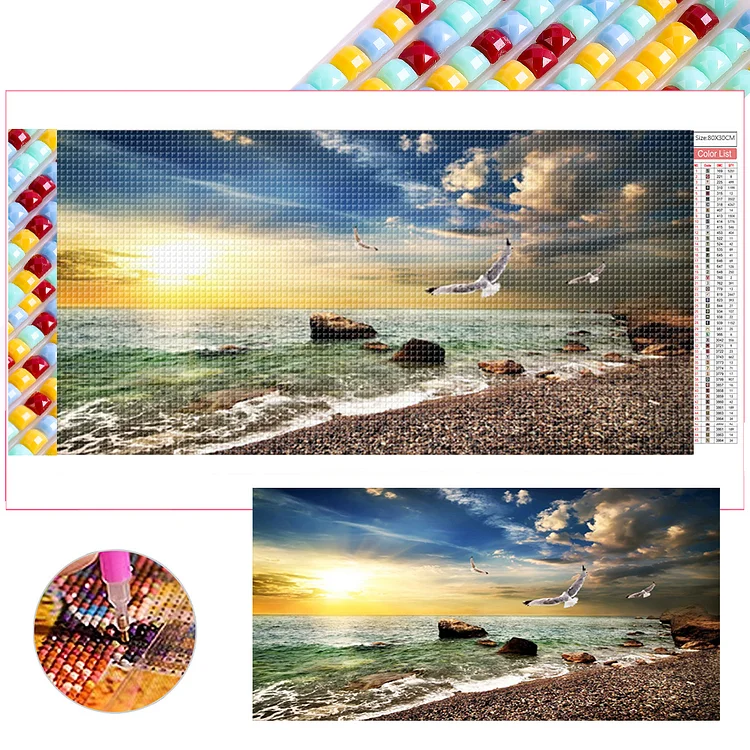 Seaside Beach 80*40CM (Canvas) Full Square Drill Diamond Painting gbfke