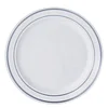 10 Pack | 6" Très Chic Silver Rim White Plastic Dessert Appetizer Plates, Disposable Salad Plates
