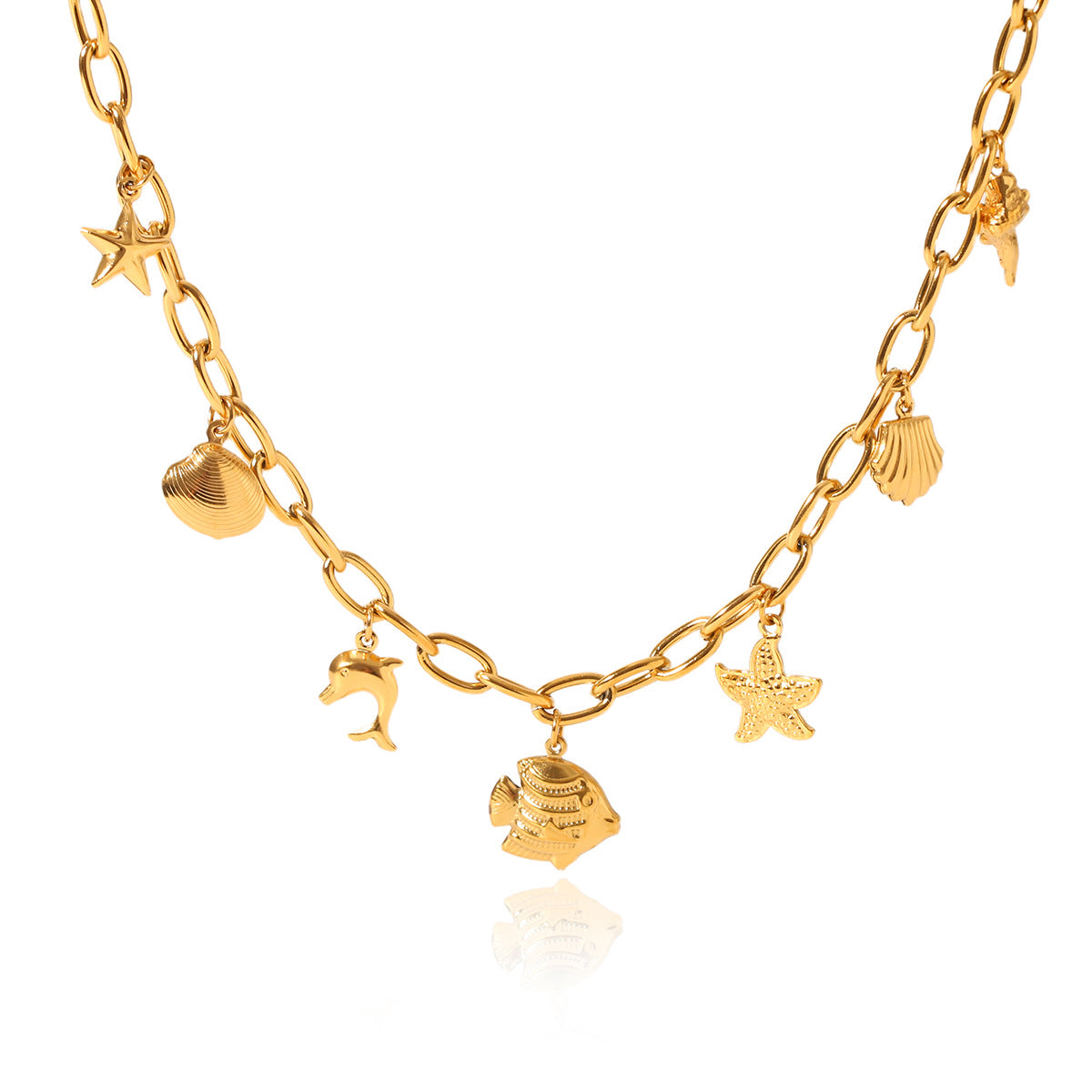 Beach Ocean Style Titanium Steel Necklace Starfish Dolphin Seahorse Shell Stainless Steel Pendant Clavicle Chain For Women