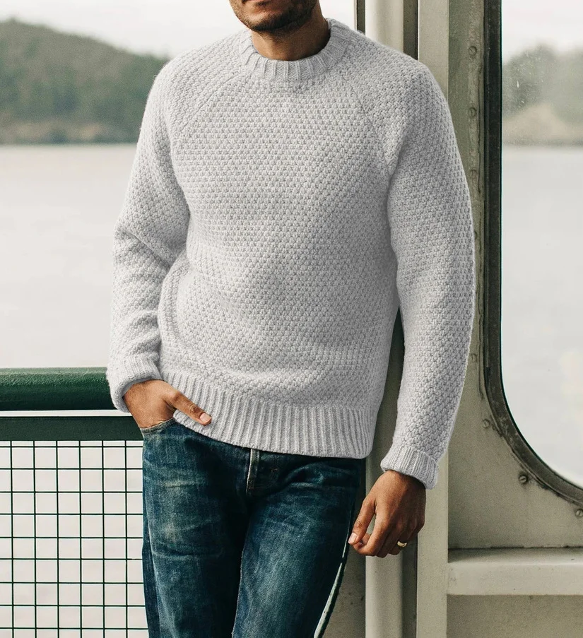 Mongw Mongw And Winter New Fashion Retro Men's Solid Color Casual Round Collar Jumper Sweater Men's Sweater