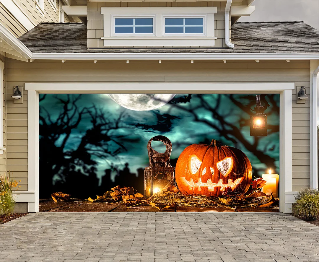 Halloween Carved Pumpkin Jack Lantern Garage Door Banner Mural