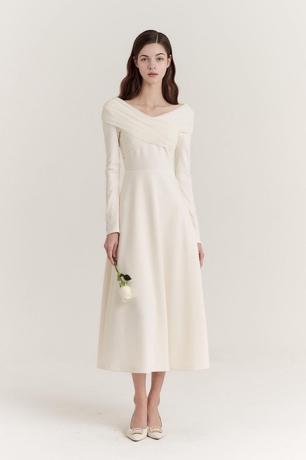White Elegant Prom Dress With Long Sleeves WE0031