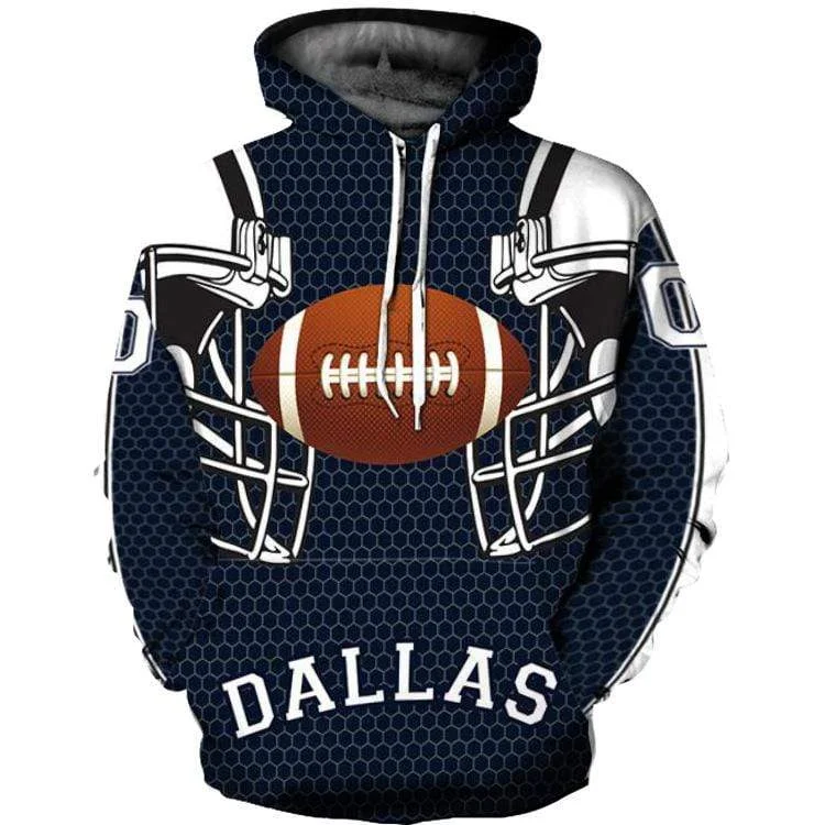 3D Dallas Cowboys Printed Hooded Pocket Pullover Sweater