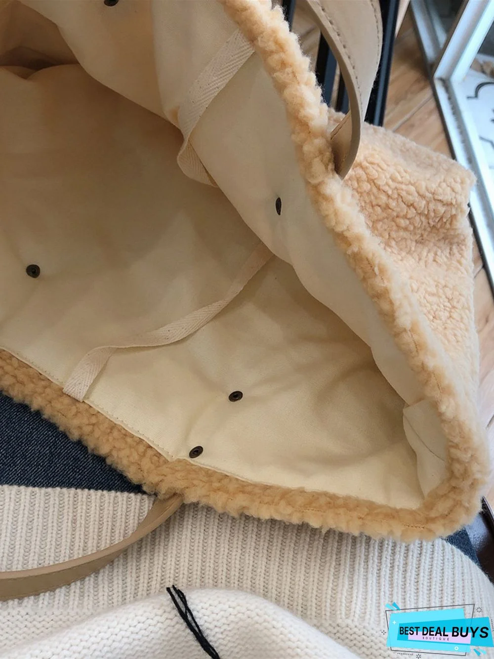 Pure Color Lambswool Large Capacity Handbag