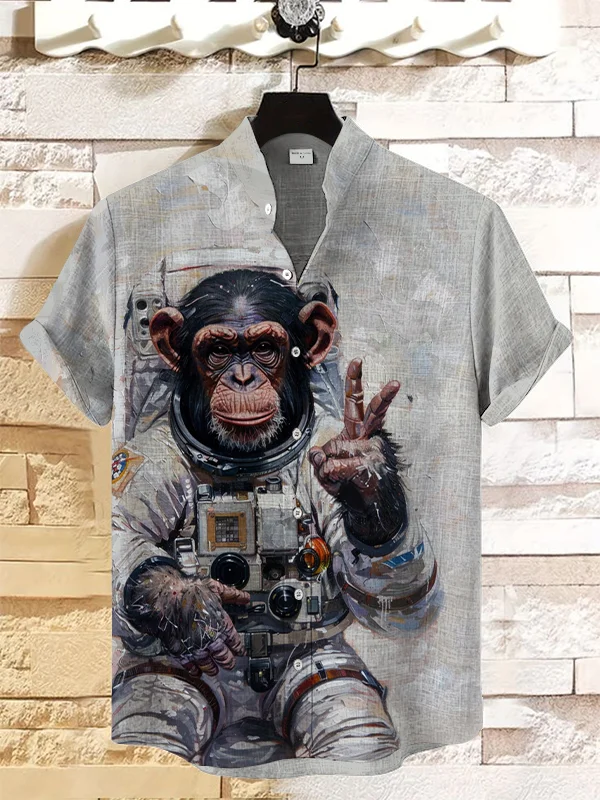 Men's Space Monkey Astronaut Art Print Casual Shirt