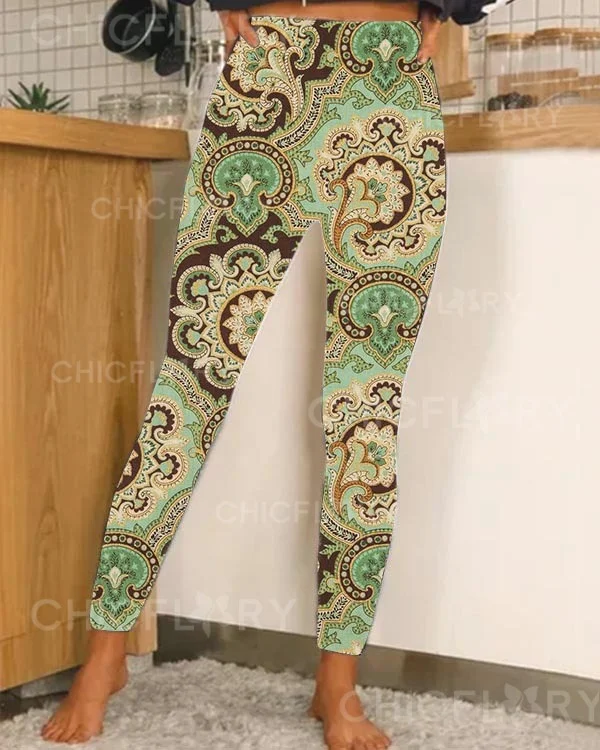 Casual Stretch Vintage Print Leggings Yoga Pants