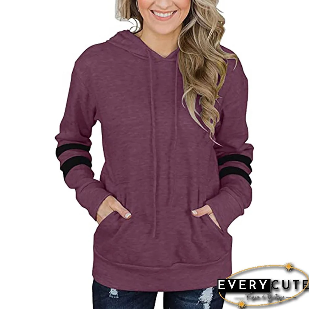 Purple Red Drawstring Pocketed Long Sleeve Hoodie