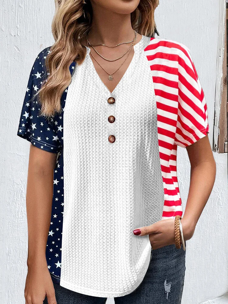 Women's Graphic Printed Short Sleeve V-neck Top