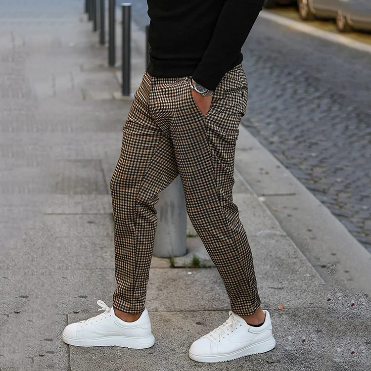 Men's Middle Waist Plaid Casual Pants
