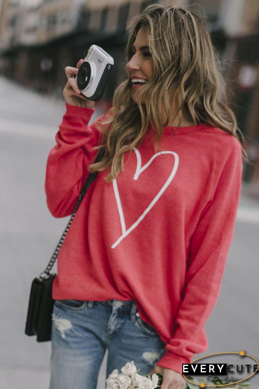 Red Valentine's Heart Print Sweatshirt