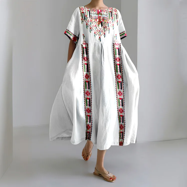 Retro Hoping Peace Forever Linen Blend Maxi Dress