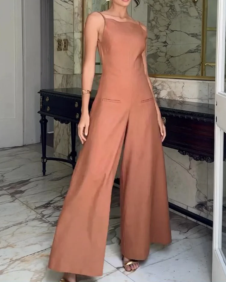 Sleeveless casual backless solid color jumpsuit