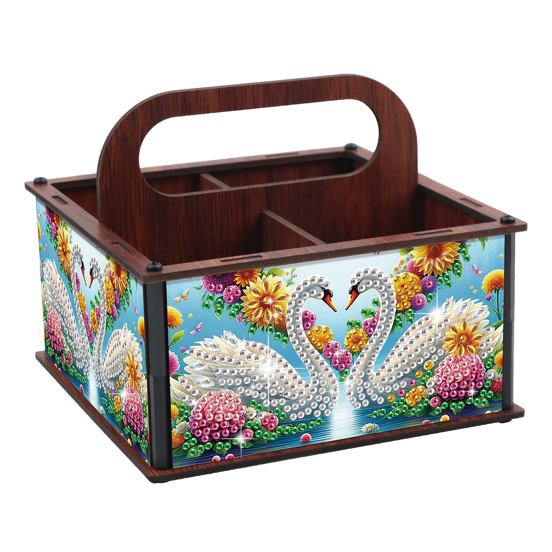 DIY Swan Wooden Diamond Painting Handheld Storage Box Kit Tabletop Art Decor