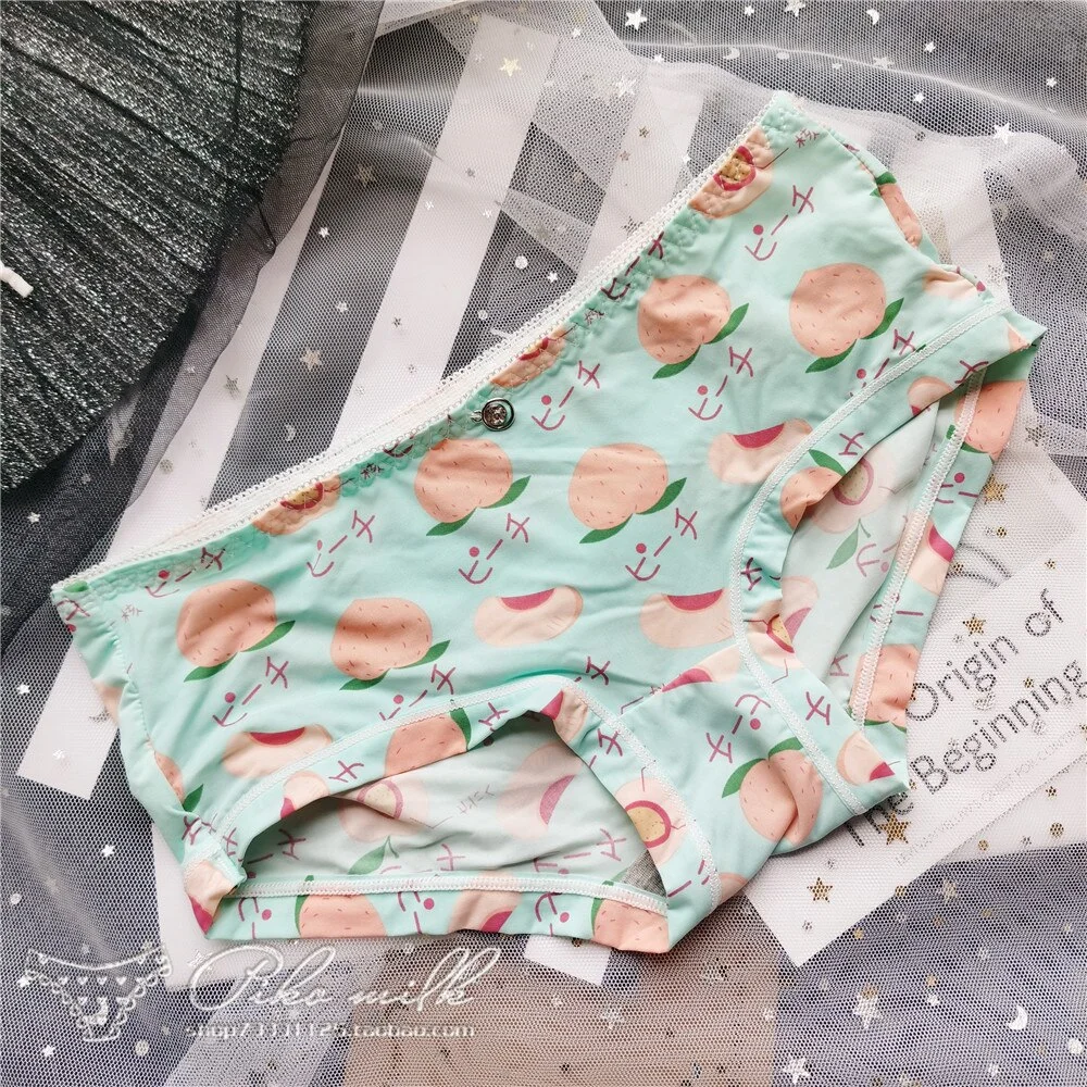 Billionm Colors Ice Silk Printing Cute Students Low Waist Cartoon Plaid Women's New Underwear Lolita Fruit Animal Fashion Panties Bow