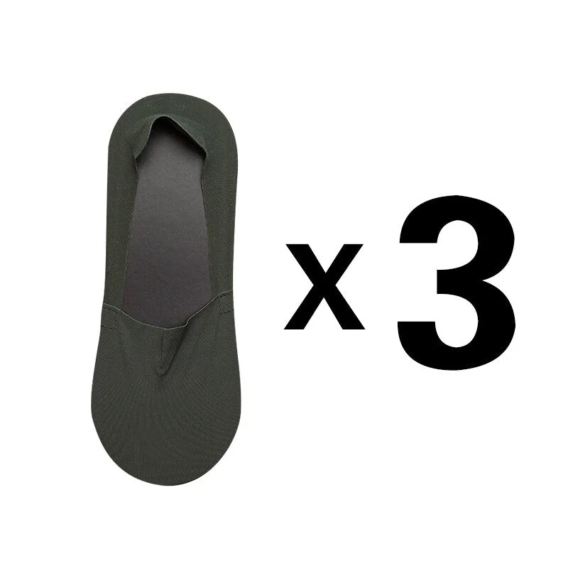 3Pairs Summer Breathable Invisible Boat Socks Non-slip Male Ice Seamless Silicone Shallow Ankle Low Cut Short No Show Sock