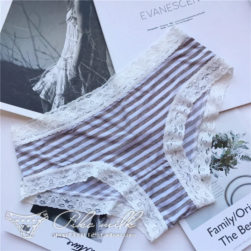 European Style Sexy Underwear Women's Ice Silk Printing Panties Fashion Lace Briefs Ladies Low Waist Underpants Female Lingerie