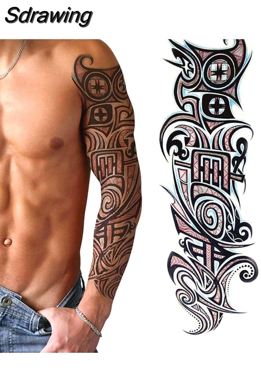 Sdrawing temporary tattoo sticker full arm lion king angel warrior lightning tree flower fake tatto flash tatoo to man woman 430-1