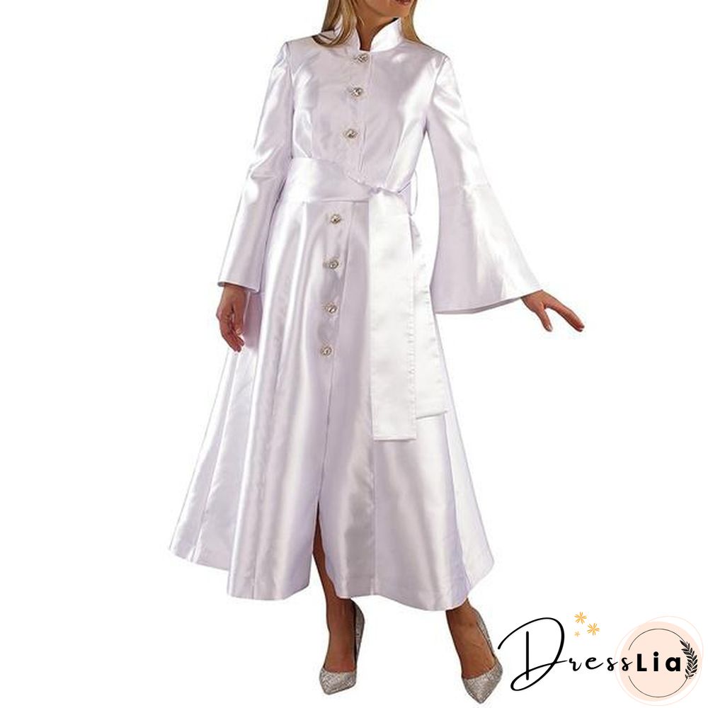Stylish Women Church Robe Flare Sleeve Solid Color Clergy Dress