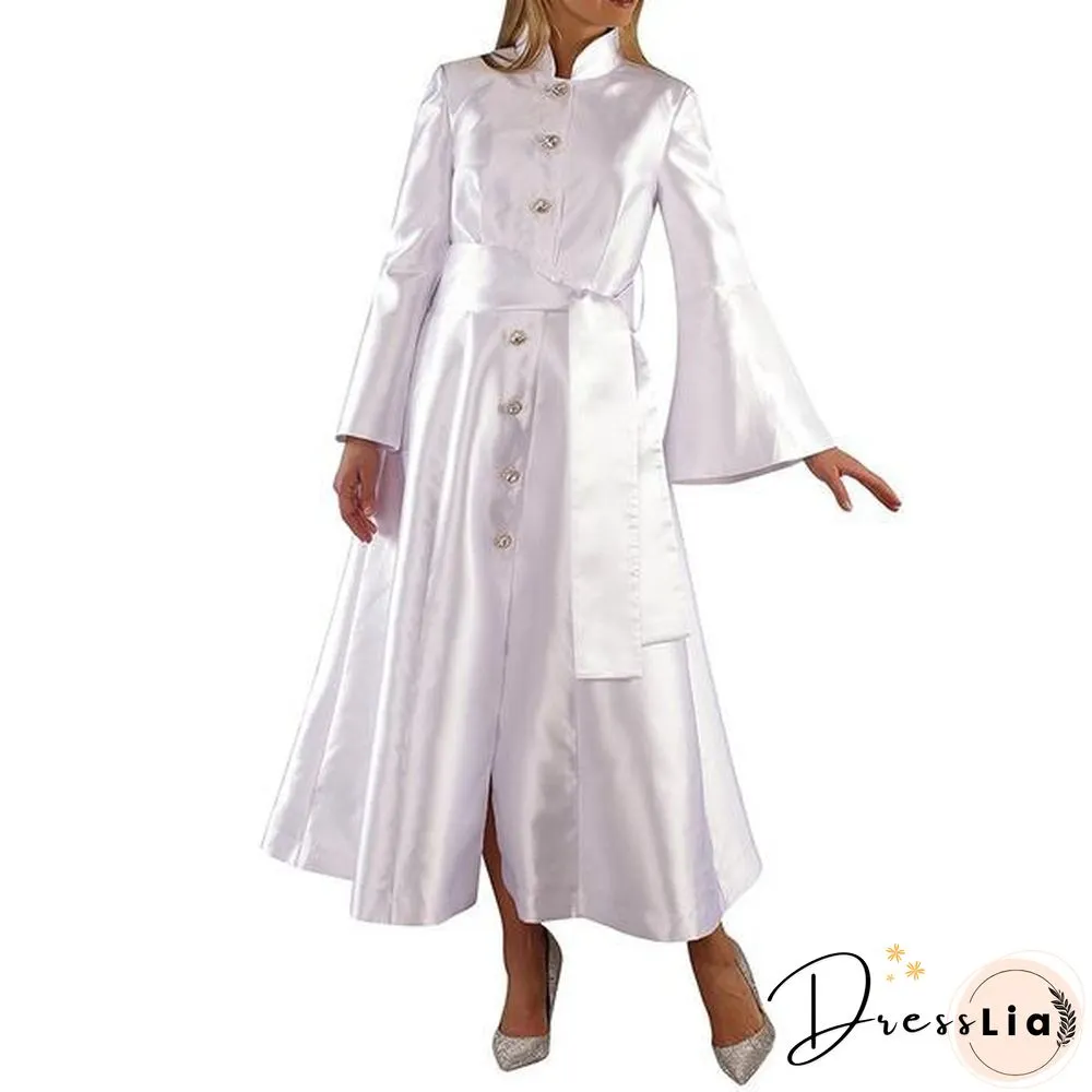 Stylish Women Church Robe Flare Sleeve Solid Color Clergy Dress