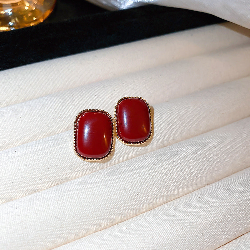 Luxurious Stripe Quadrilateral Round Leaf Bowknot Geometric Heart Droplet Copper Oil Dripping Earrings